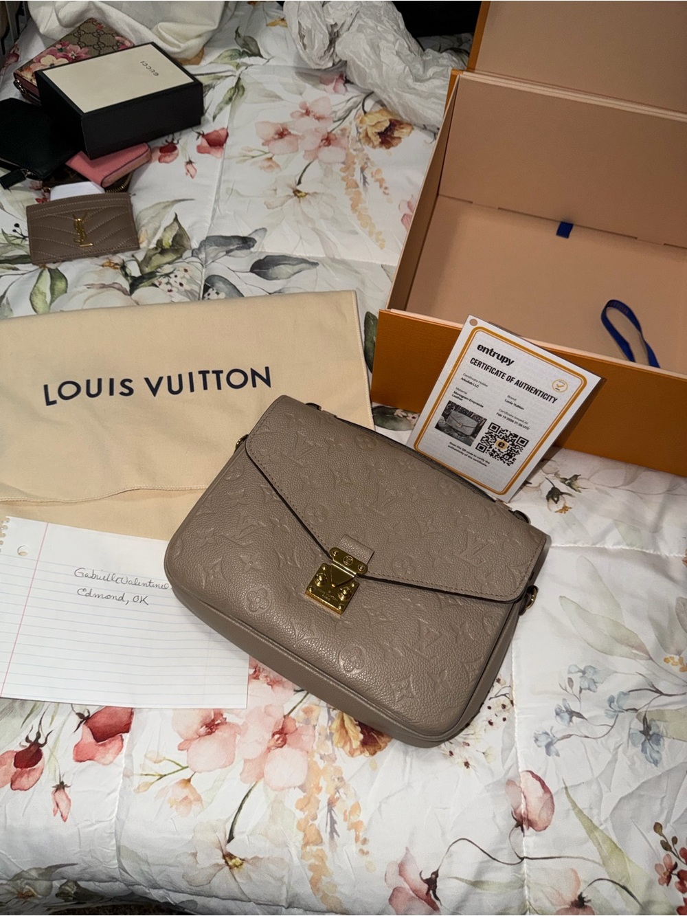 Louis Vuitton Taupe Embossed Empreinte Shoulder Bag with Gold  Turtledove